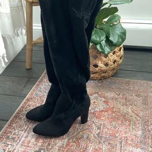 Thigh high suede heeled boots